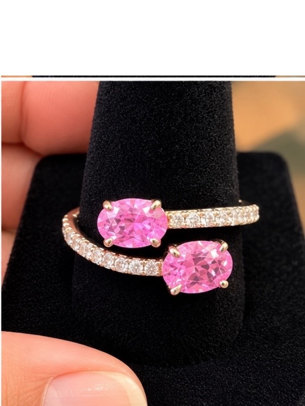 💕 Rose Gold Plated Pink Double-Stone Ring – Size 7